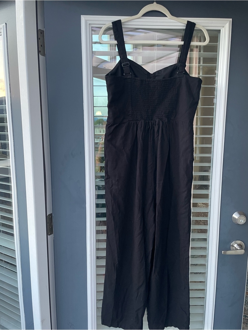 Old Navy Black Linen Wide-Leg Jumpsuit Adjustable Straps Size Large